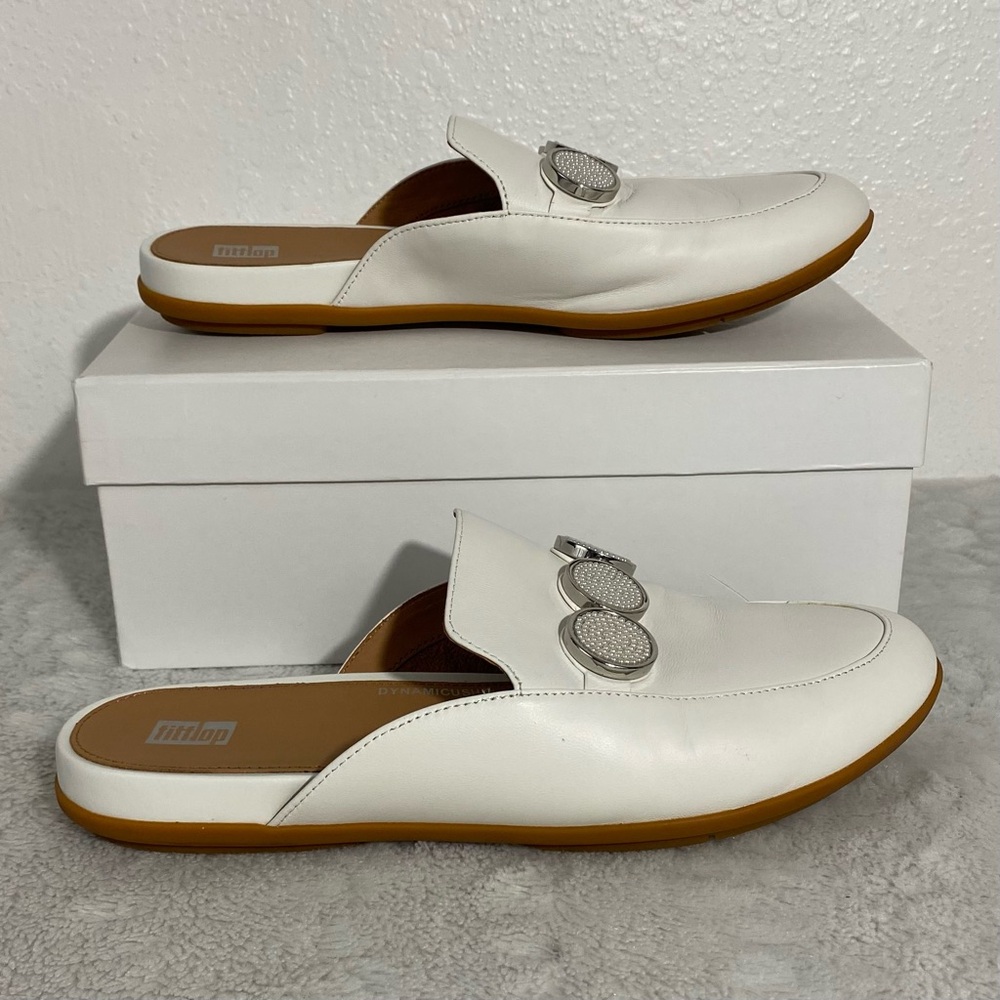 Fitflop Gracie Urban White Leather Beaded Circle Mules Women’s Size 8 - Picture 3 of 11